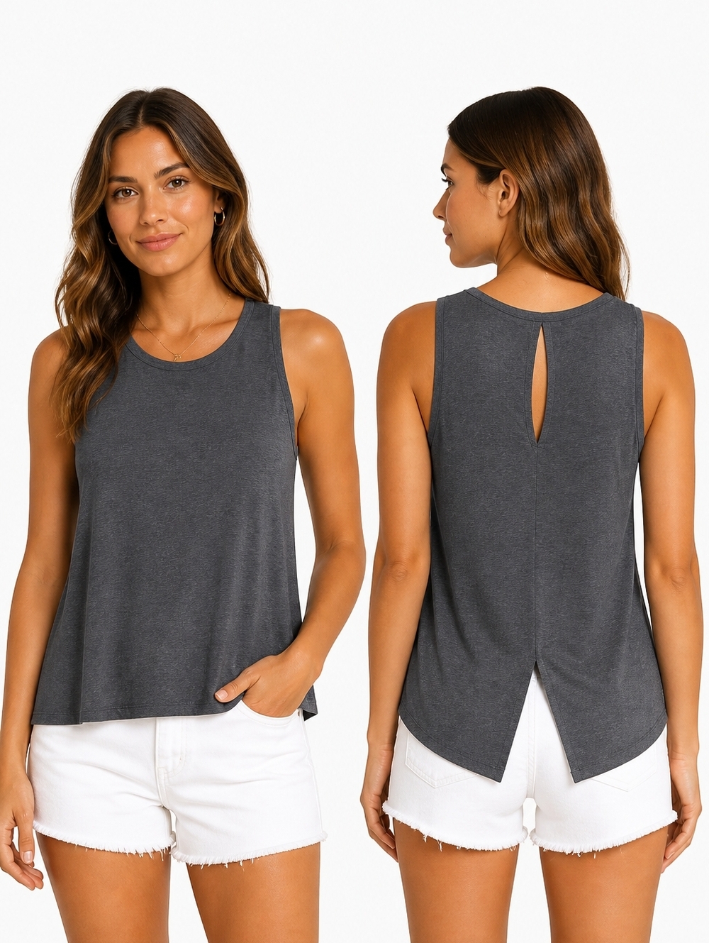 🎉SALE Halogen Beluga Gray Sleeveless Keyhole Back Swing Tank Top